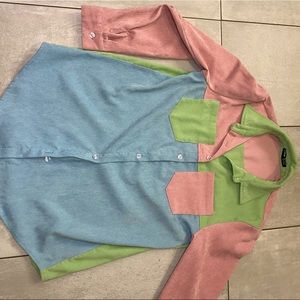 Multicolor Shein color block button up patch pocket shirt